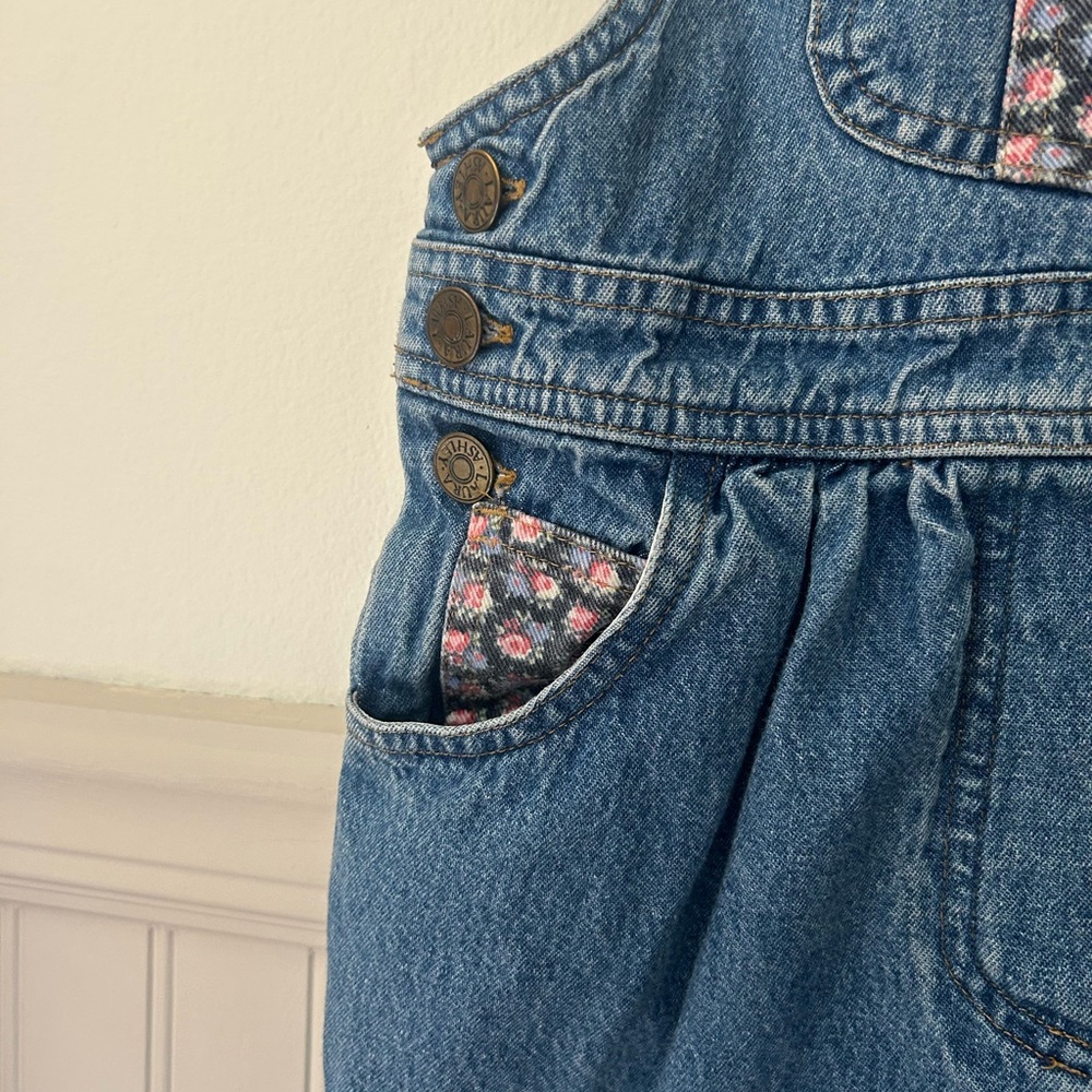 Vintage Laura Ashley Mother & Child Girl 4T Floral Lined Denim Overalls - Picture 5 of 6